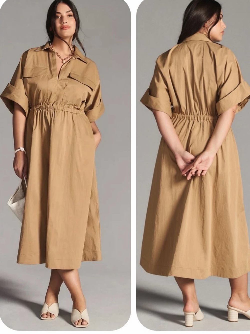 Anthroplogie Maeve Tobin Utility Desert Shirt Pocket Dress Sz-Xl Gorpcore Safari